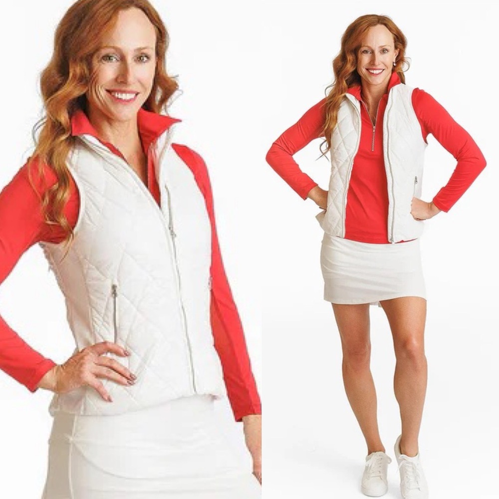New Amy Sport AJ Vest White Cotton Quilted Puffy Athletic Outdoors Small $194